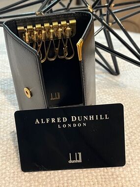 Alfred Dunhill Black Leather Key Case with Gold Hardware w/ COA